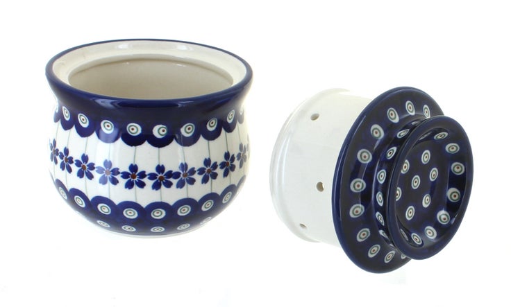 Detail image of Zaklady Flowering Peacock Butter Dish — Polish Pottery