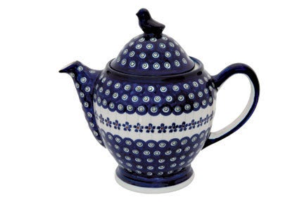 Detail image of Zaklady Flowering Peacock Teapot — Polish Pottery