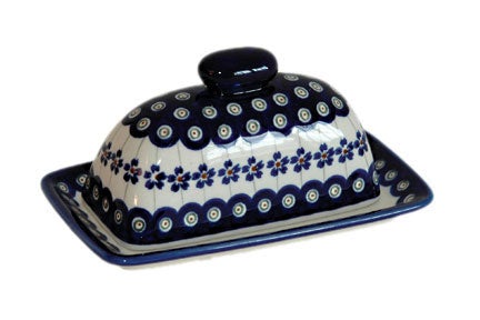 Detail image of Zaklady Flowering Peacock Butter Dish — Polish Pottery