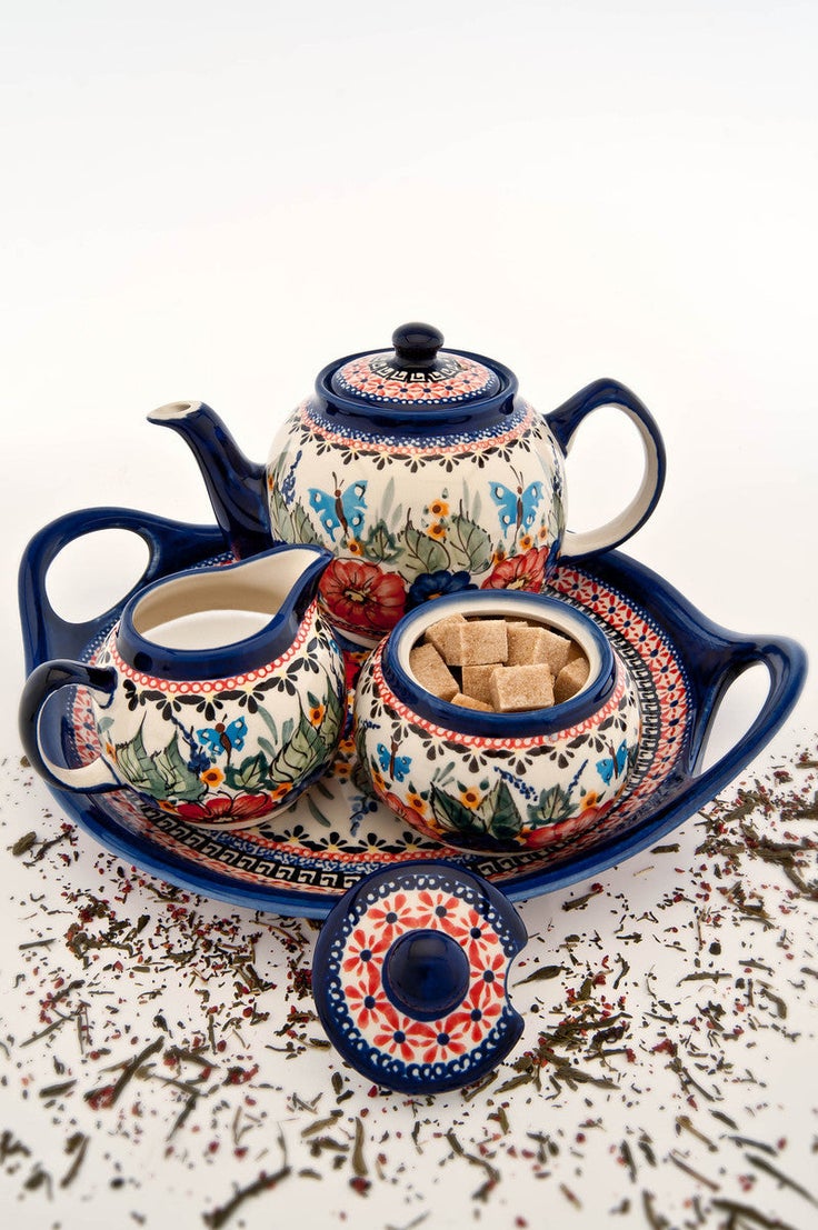 Detail image of Zaklady Floral Butterfly Teapot — Polish Pottery