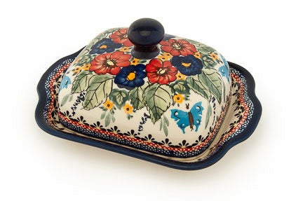 Zaklady Floral Butterfly Butter Dish — Polish Pottery