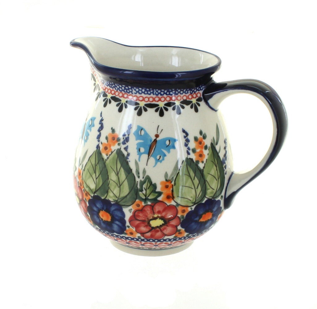 Zaklady Floral Butterfly Pitcher — Polish Pottery