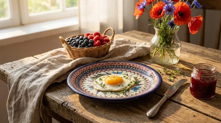 Detail image of Zaklady Floral Butterfly Dining Plates & Bowls — Polish Pottery