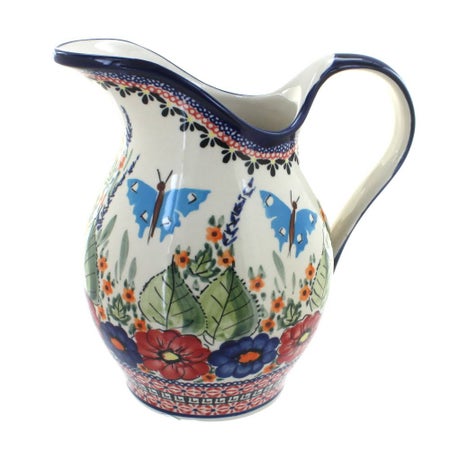 Zaklady Floral Butterfly Pitcher — Polish Pottery