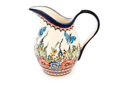 Detail image of Zaklady Floral Butterfly Pitcher — Polish Pottery