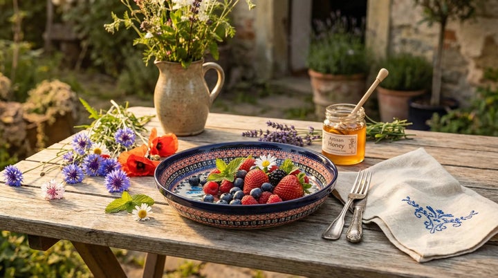 Zaklady Floral Butterfly Pie Plate — Polish Pottery