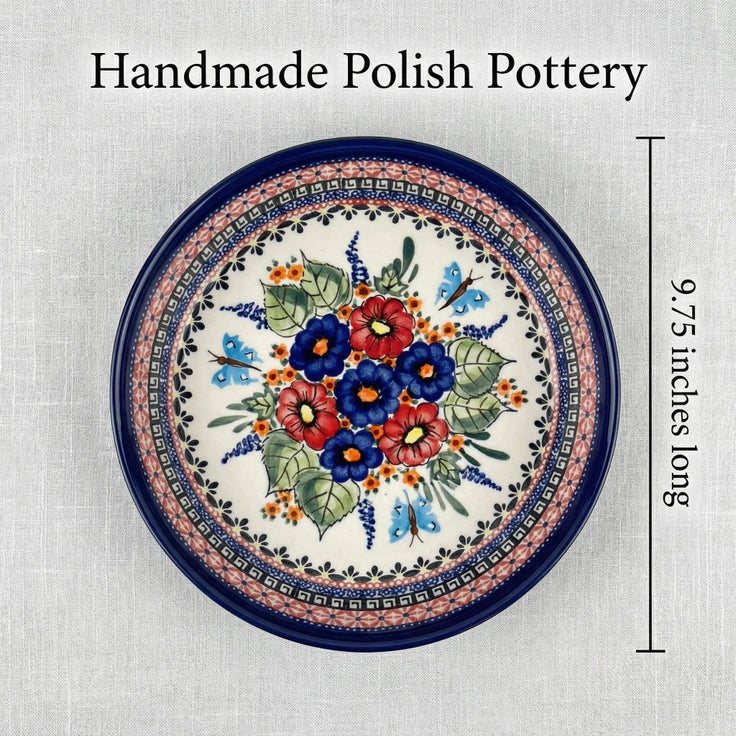 Detail image of Zaklady Floral Butterfly Pie Plate — Polish Pottery