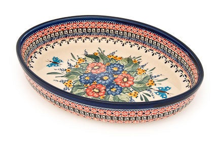 Detail image of Zaklady Floral Butterfly Medium Bakeware — Polish Pottery