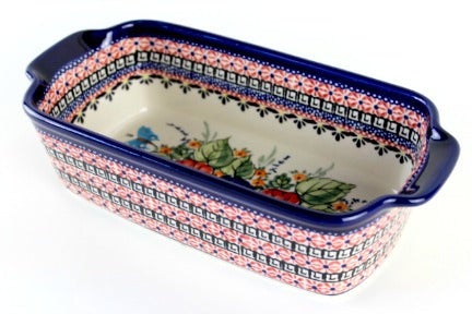 Detail image of Zaklady Floral Butterfly Loaf Baker — Polish Pottery