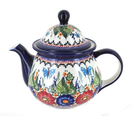 Zaklady Floral Butterfly Teapot — Polish Pottery