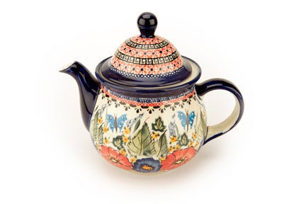 Zaklady Floral Butterfly Teapot — Polish Pottery