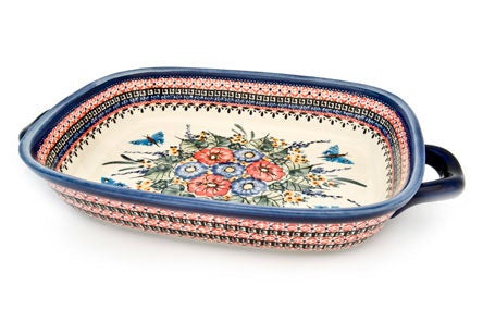 Detail image of Zaklady Floral Butterfly Large Bakeware — Polish Pottery