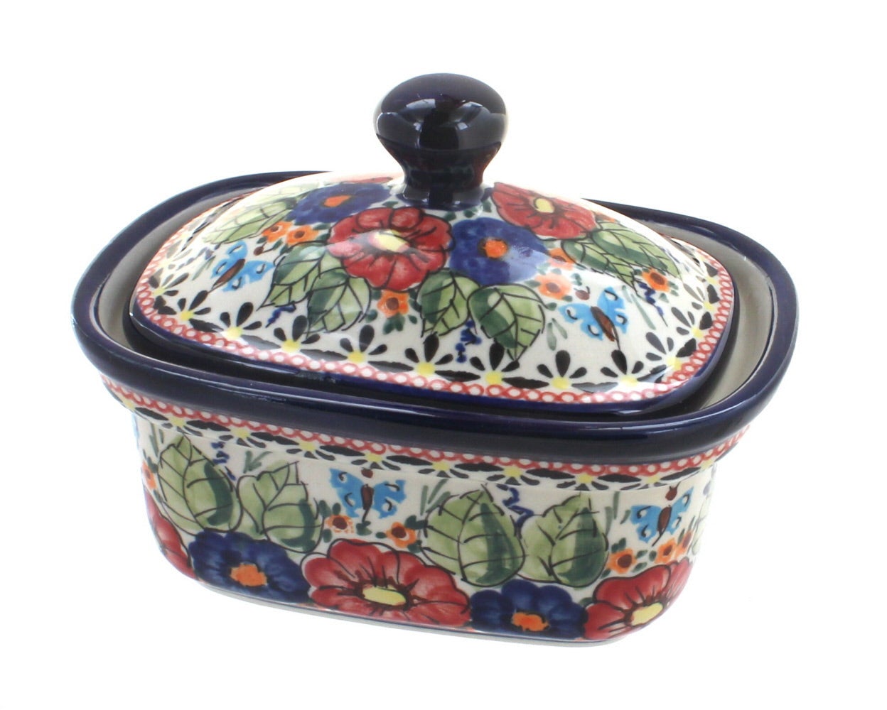Zaklady Floral Butterfly Butter Dish — Polish Pottery