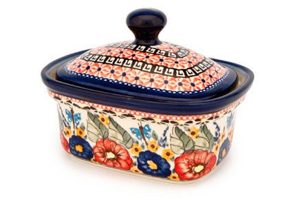 Detail image of Zaklady Floral Butterfly Butter Dish — Polish Pottery