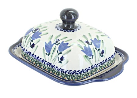Zaklady Blue Tulip Butter Dish — Polish Pottery