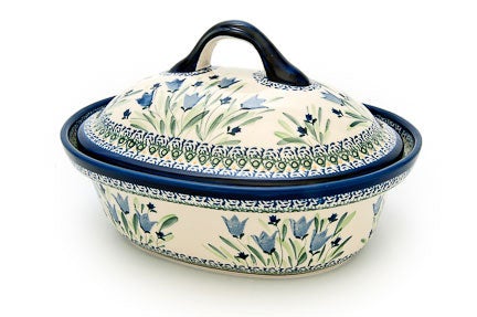 Detail image of Zaklady Blue Tulip Large Bakeware — Polish Pottery