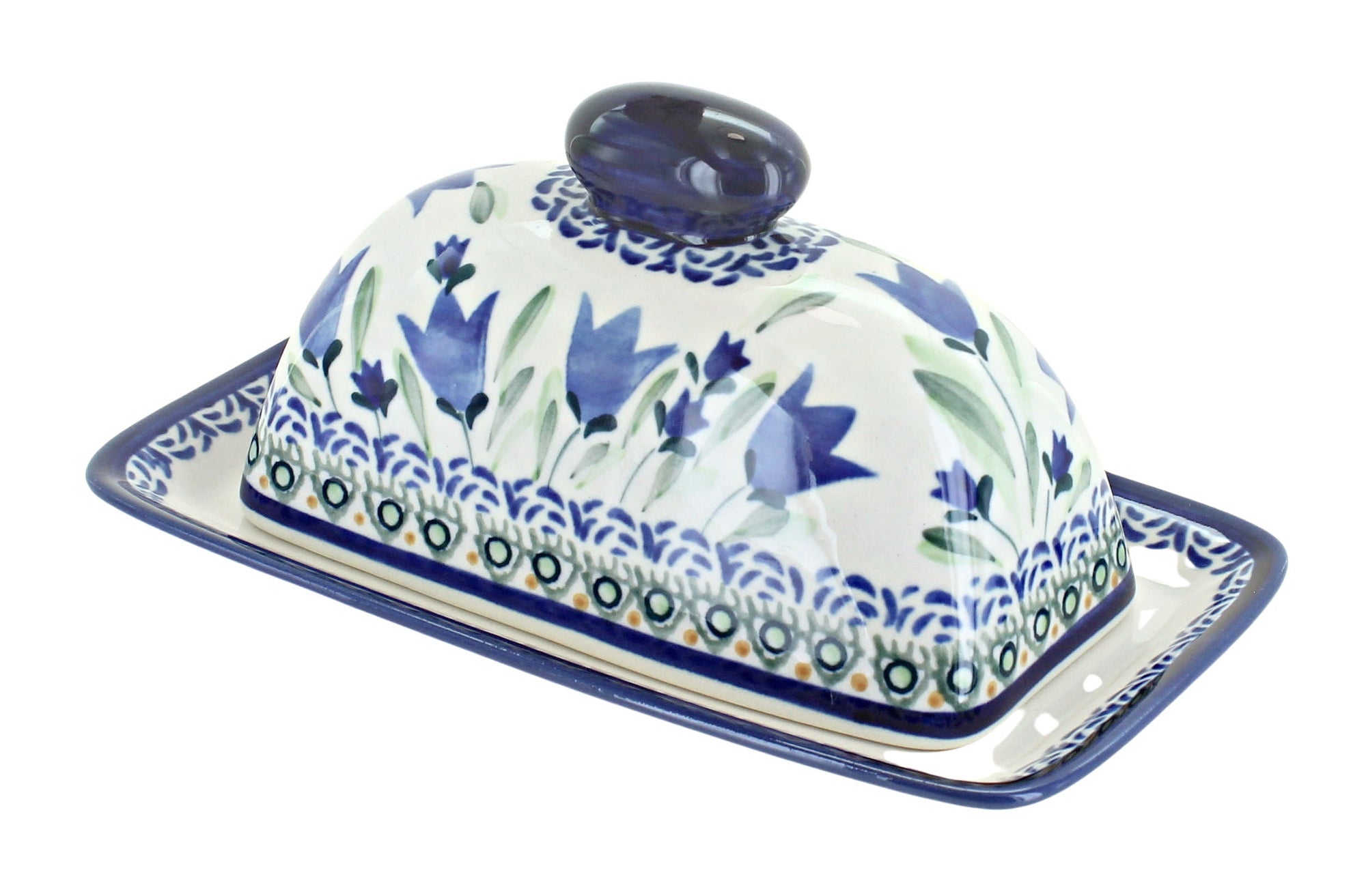 Zaklady Blue Tulip Butter Dish — Polish Pottery
