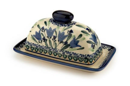 Zaklady Blue Tulip Butter Dish — Polish Pottery