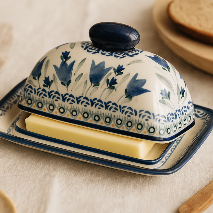 Detail image of Zaklady Blue Tulip Butter Dish — Polish Pottery