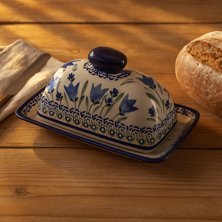 Zaklady Blue Tulip Butter Dish — Polish Pottery