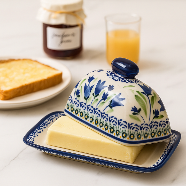 Zaklady Blue Tulip Butter Dish — Polish Pottery