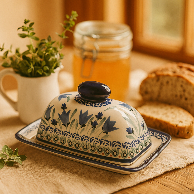 Detail image of Zaklady Blue Tulip Butter Dish — Polish Pottery