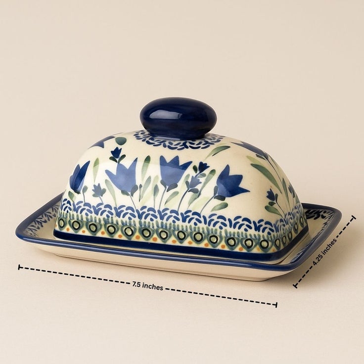 Detail image of Zaklady Blue Tulip Butter Dish — Polish Pottery