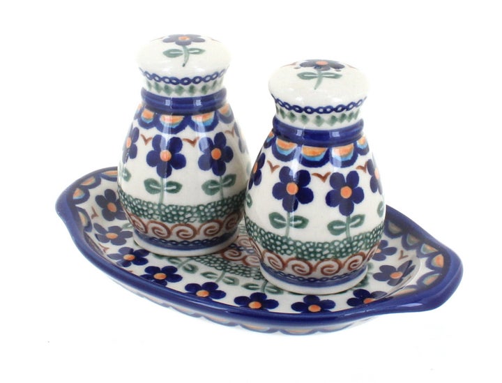 Vena Aztec Flower Salt & Pepper Shaker — Polish Pottery