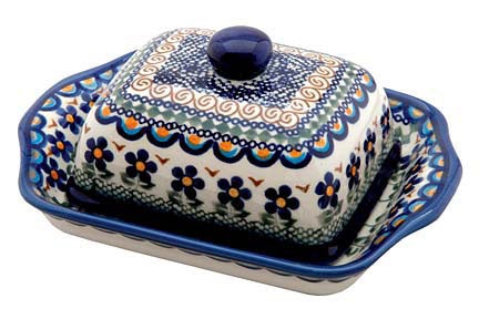 Detail image of Vena Aztec Flower Butter Dish — Polish Pottery