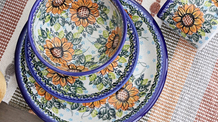 Vena Sunflower Splendor Dining Plates & Bowls — Polish Pottery