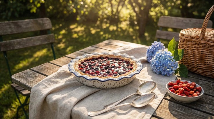 Detail image of Manufaktura Small Dots Pie Plate — Polish Pottery