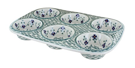 Manufaktura Sage Floral Muffin Pan — Polish Pottery