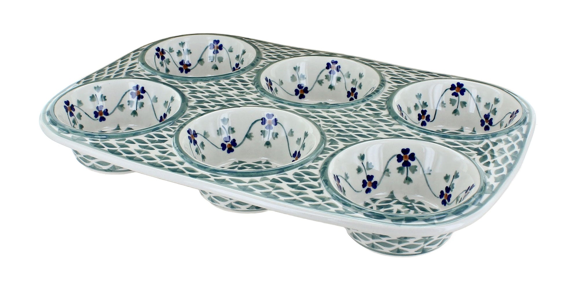Manufaktura Sage Floral Muffin Pan — Polish Pottery