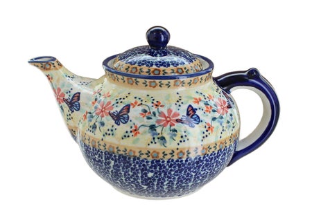 Manufaktura Blue Butterfly Teapot — Polish Pottery