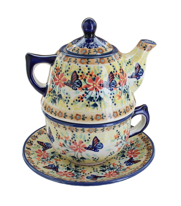 Manufaktura Blue Butterfly Teapot — Polish Pottery