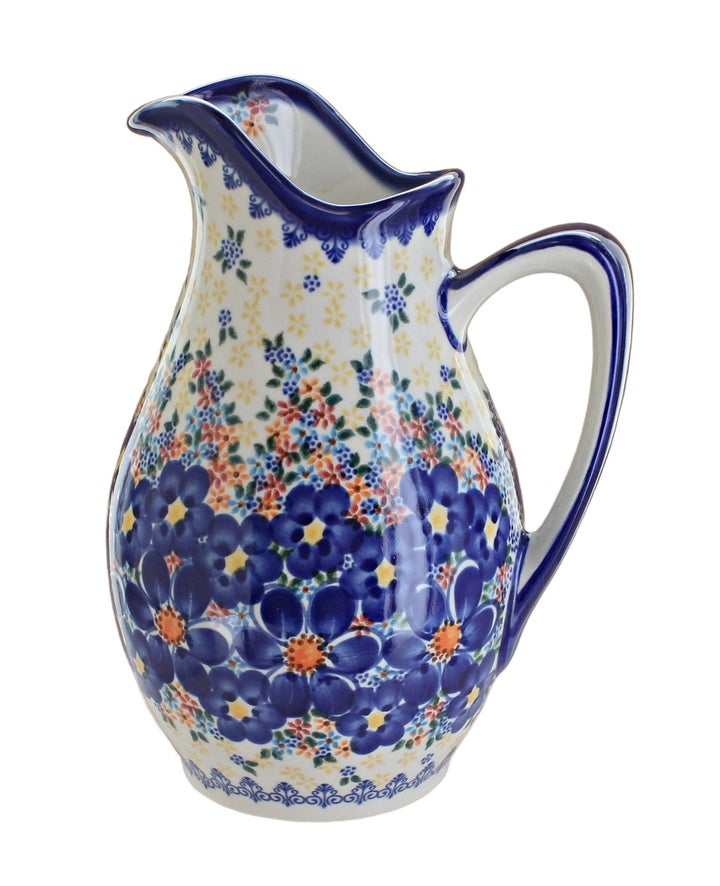 Vena Blue Dahlia Pitcher — Polish Pottery