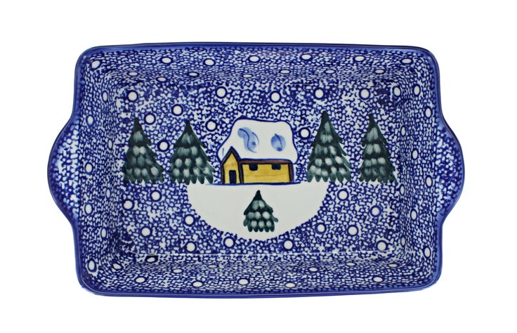 Detail image of WR Unikat Winter Forest Loaf Baker — Polish Pottery