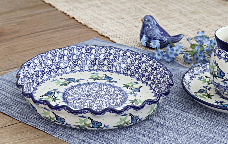 Detail image of Ceramika Artystyczna Mockingbird Pie Plate — Polish Pottery
