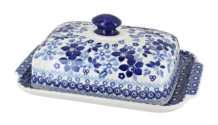 Manufaktura Vintage Blue Daisy Butter Dish — Polish Pottery