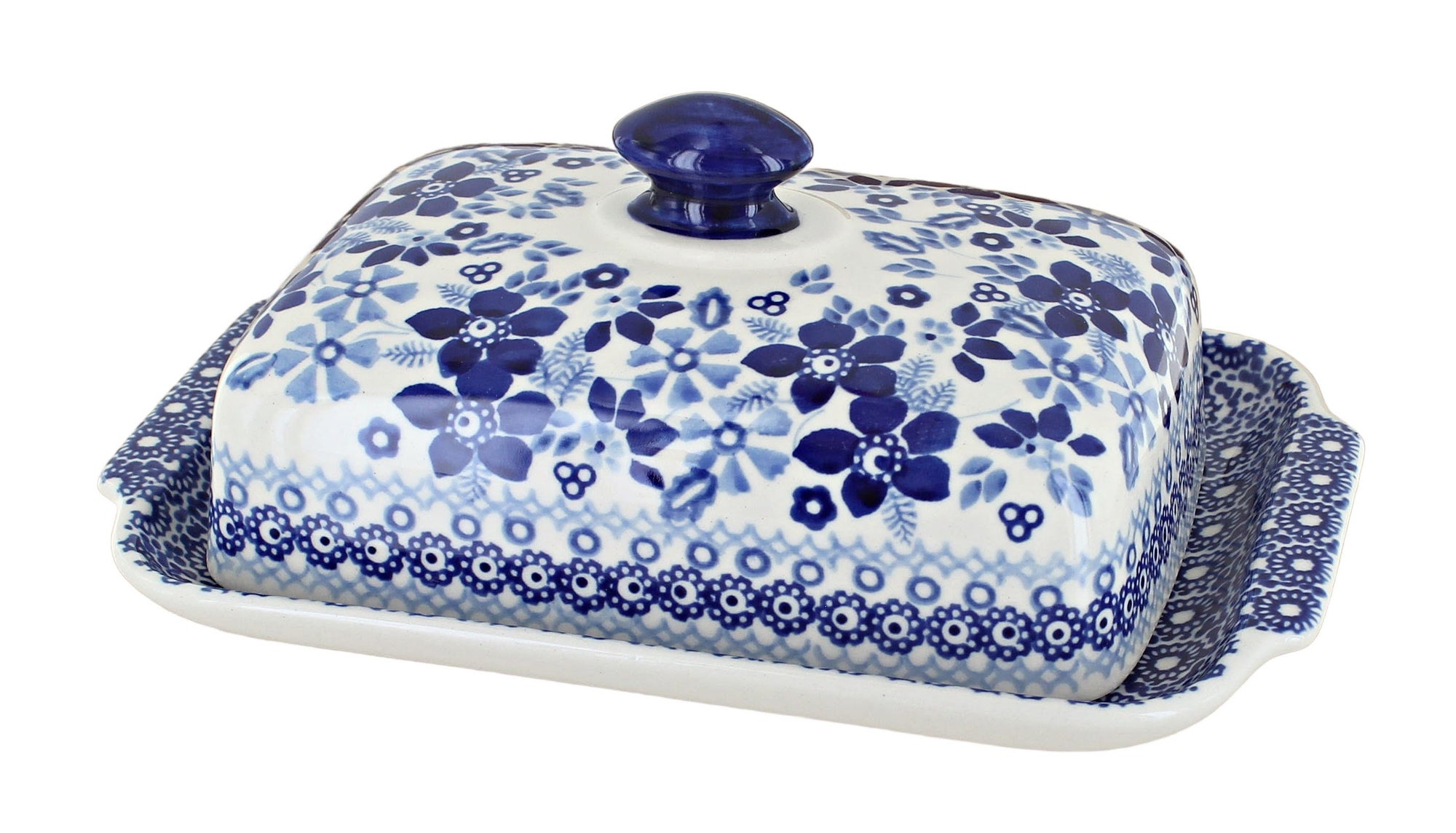 Manufaktura Vintage Blue Daisy Butter Dish — Polish Pottery