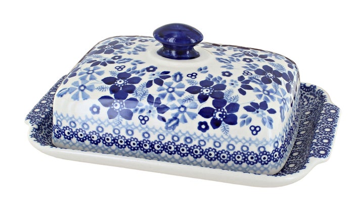 Manufaktura Vintage Blue Daisy Butter Dish — Polish Pottery