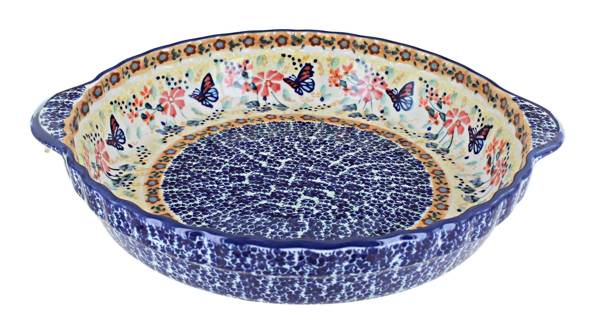Manufaktura Blue Butterfly Pie Plate — Polish Pottery