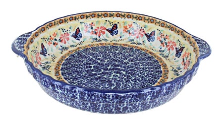 Manufaktura Blue Butterfly Pie Plate — Polish Pottery