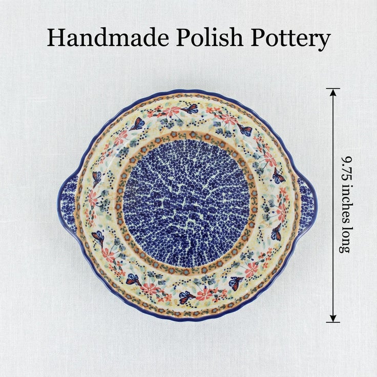 Detail image of Manufaktura Blue Butterfly Pie Plate — Polish Pottery