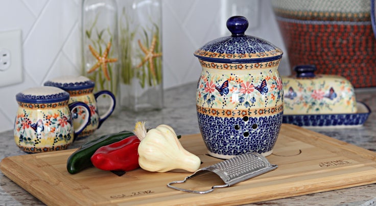 Detail image of Manufaktura Blue Butterfly Counter Storage — Polish Pottery