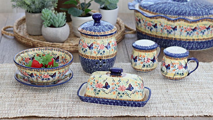 Detail image of Manufaktura Blue Butterfly Countertop Accessories — Polish Pottery