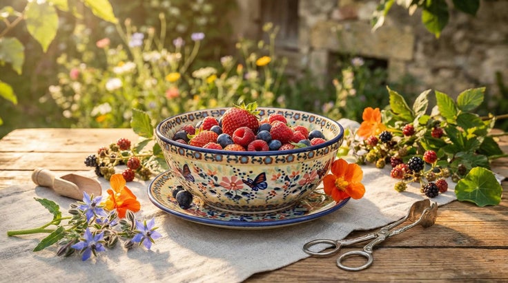 Detail image of Manufaktura Blue Butterfly Countertop Accessories — Polish Pottery