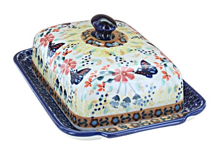 Manufaktura Blue Butterfly Butter Dish — Polish Pottery