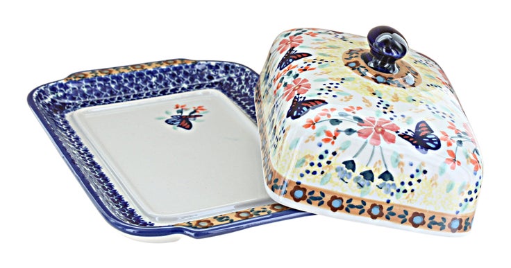 Detail image of Manufaktura Blue Butterfly Butter Dish — Polish Pottery