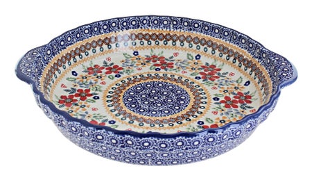 Manufaktura Red Daisy Pie Plate — Polish Pottery